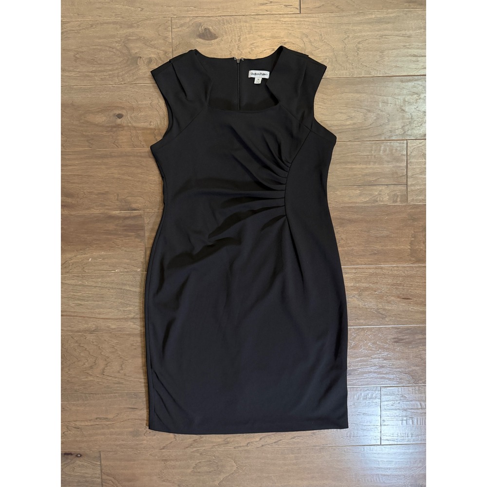 Shelby & Palmer Womens Black Ruched Sheath Dress Square Neck Size 16 Sleeveless